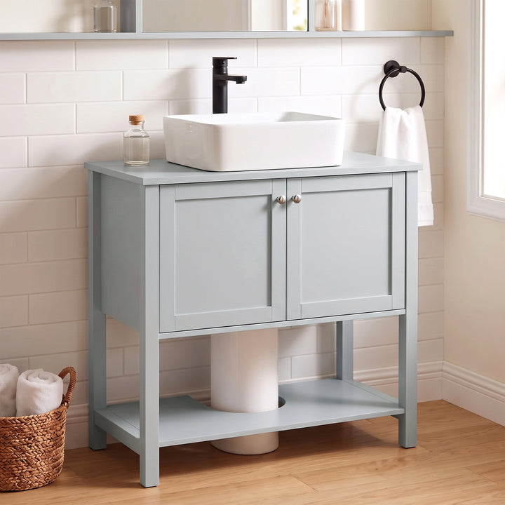 Under Sink Bathroom Cabinet with 2 Doors, Open Shelf and U-Shape - view 2