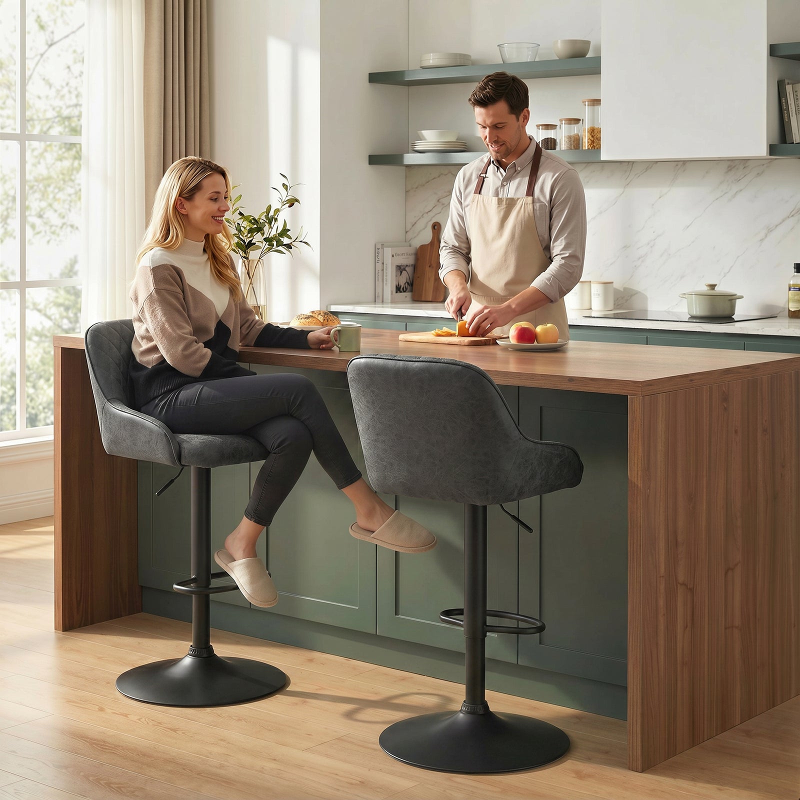 Bar Stools Adjustable Swivel Kitchen Chairs with Backrest Set of 2 for