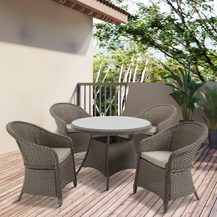 Outsunny 5 Pieces Outdoor Patio PE Rattan Dining Set, Four Seater Garden Furniture