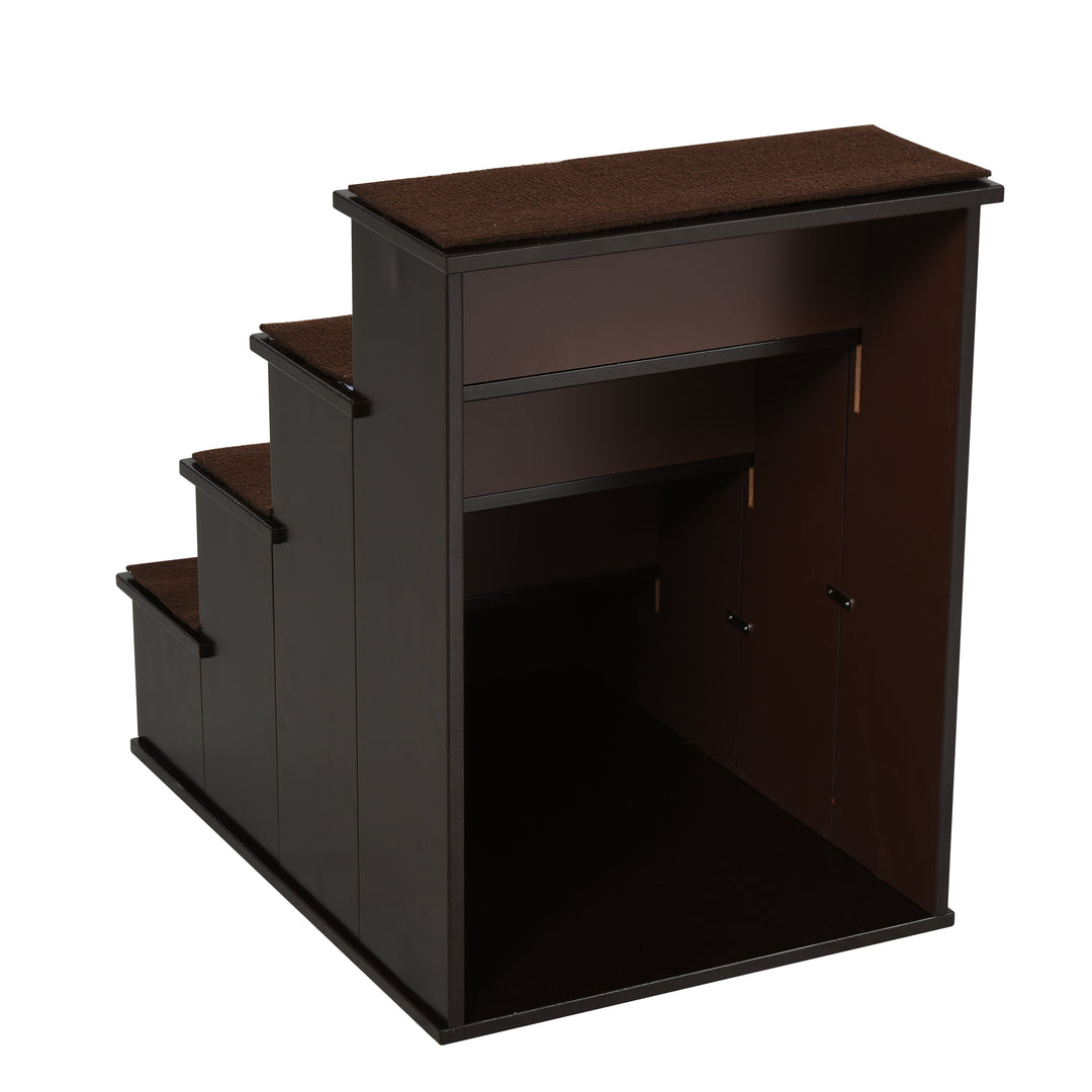 MCL 4 Step Wooden Dog Steps Pet Stairs for Dogs, Cat Ladder for Bed Couch with Non-Slip Carpet 40 x 59 x 54.2 cm, Dark brown