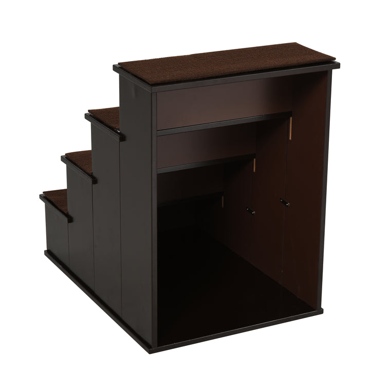 MCL 4 Step Wooden Dog Steps Pet Stairs for Dogs, Cat Ladder for Bed Couch with Non-Slip Carpet 40 x 59 x 54.2 cm, Dark brown