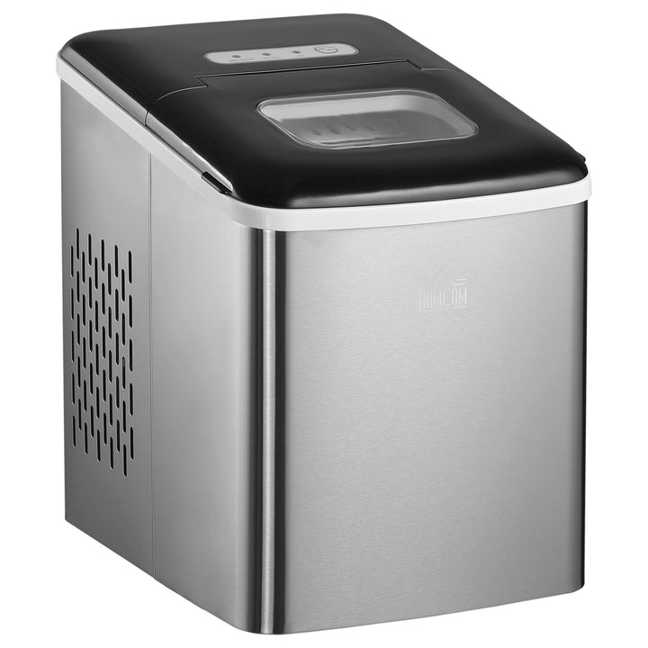 Ice Maker Machine Countertop, 9 Ice Cubes in 8 Mins, 12KG in 24Hrs, Self-Cleaning Portable Ice Cube Maker with Ice Scoop and Basket, Stainless Steel, No Plumbing Required, Black