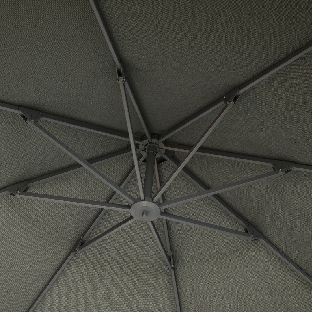 3(m) Garden Cantilever Parasol, Round Overhanging Umbrella with Crank Handle, Cross Base, Aluminium Frame and 360° Rotation, Banana Patio Umbrella for Outdoor Sun Shade, Grey