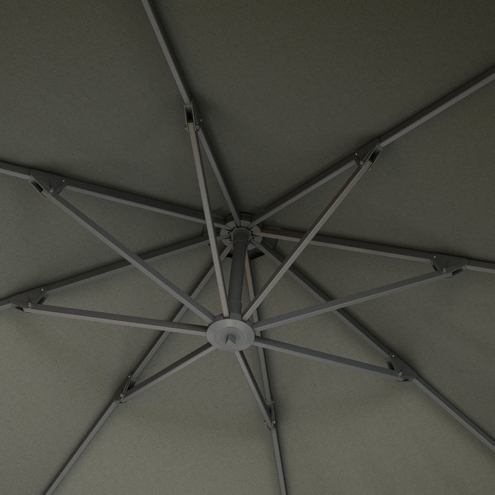 3(m) Garden Cantilever Parasol, Round Overhanging Umbrella with Crank Handle, Cross Base, Aluminium Frame and 360° Rotation, Banana Patio Umbrella for Outdoor Sun Shade, Grey
