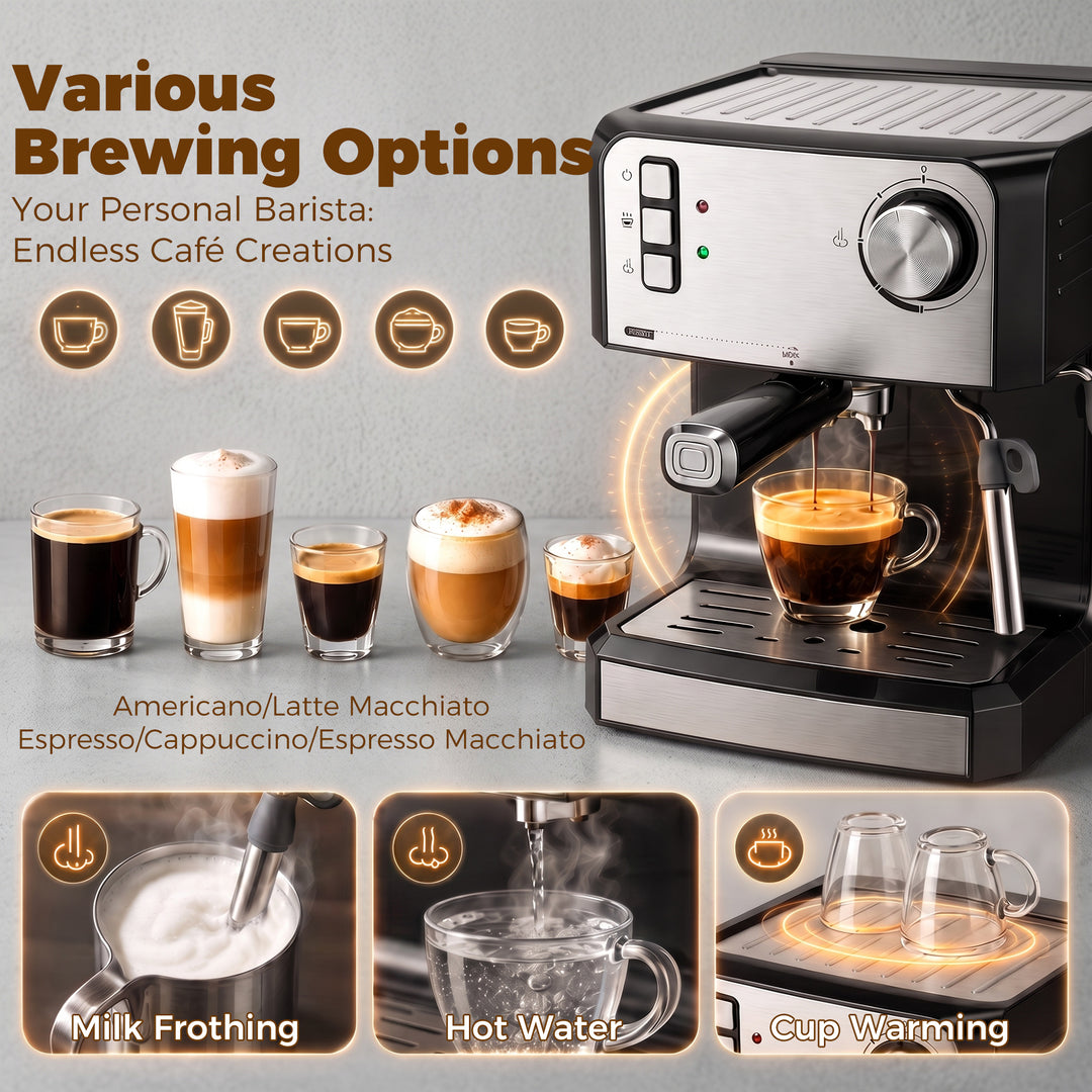 Espresso Machine, 20-Bar Semi Automatic Cappuccino Coffee Maker with F