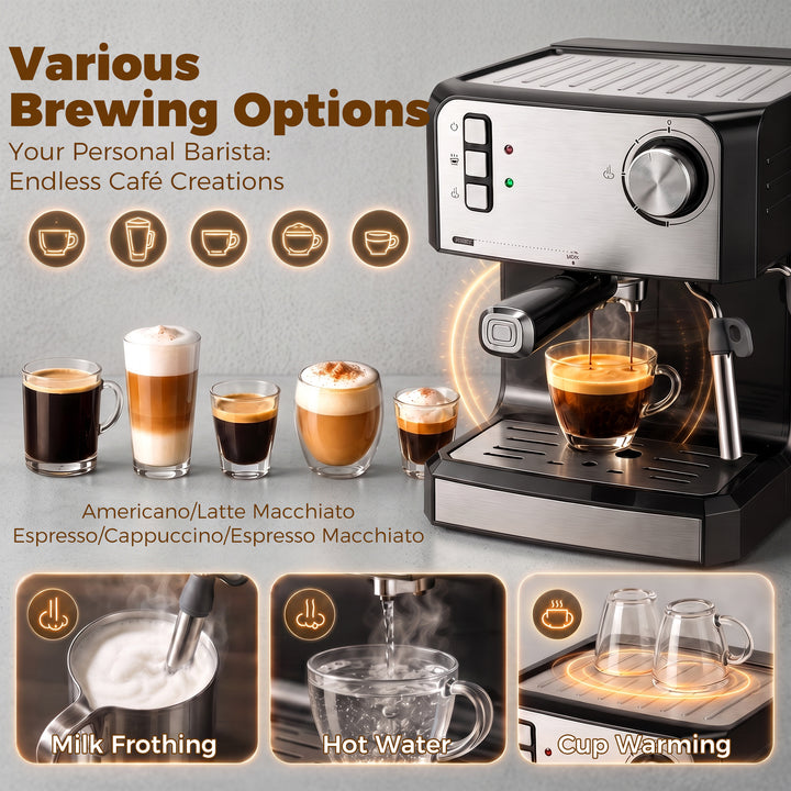 Espresso Machine, 20-Bar Semi Automatic Cappuccino Coffee Maker with F