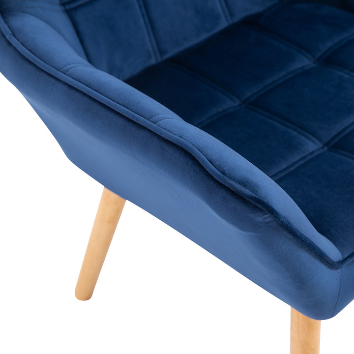 Armchair Accent Chair, Vanity Chair with Wide Arms, Slanted Back, Padding, Metal Frame, Wooden Legs, Home Bedroom Furniture Seating, Set of 2, Blue