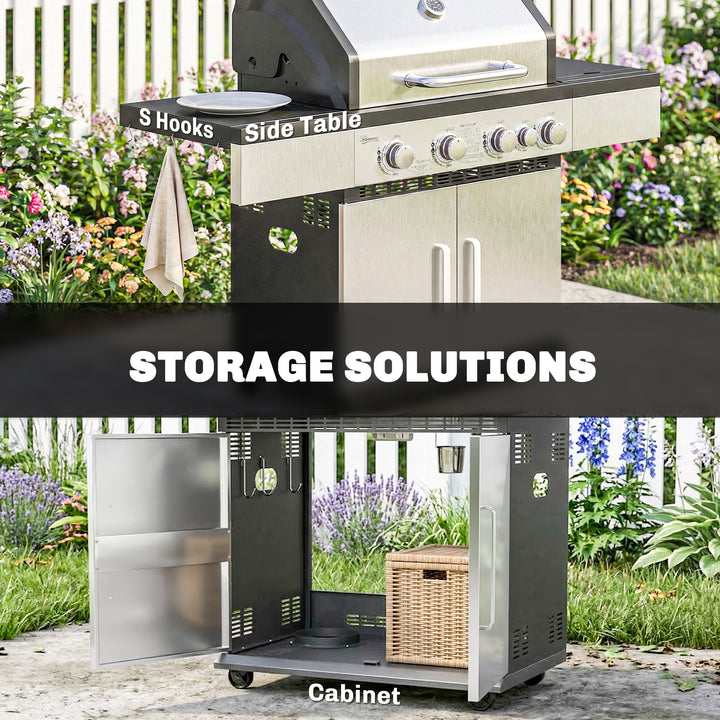 4+1 Burner Gas BBQ Grill, Portable Gas Barbecue Grill with Side Burner