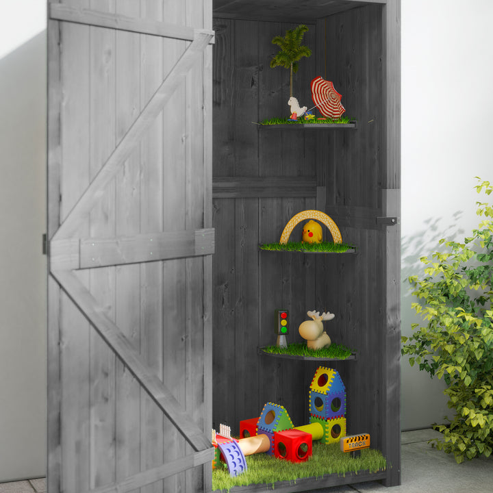 Wooden Garden Shed, Utility Outdoor Small Shed with Lockable Double Doors, Shelves and Roof Hatch, Grey