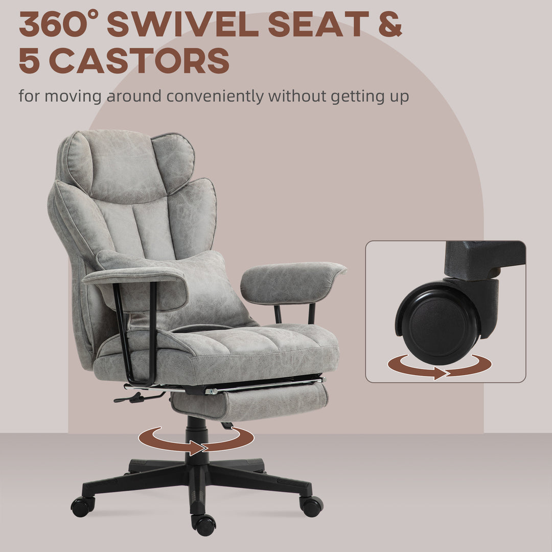 Office Chair with 6 Point Massage and Heat, Ergonomic Desk Chair with Foot Rest, Lumbar Support, Reclining Function and Wide Seat, Height-Adjustable High Back Swivel Rolling for Home, Grey
