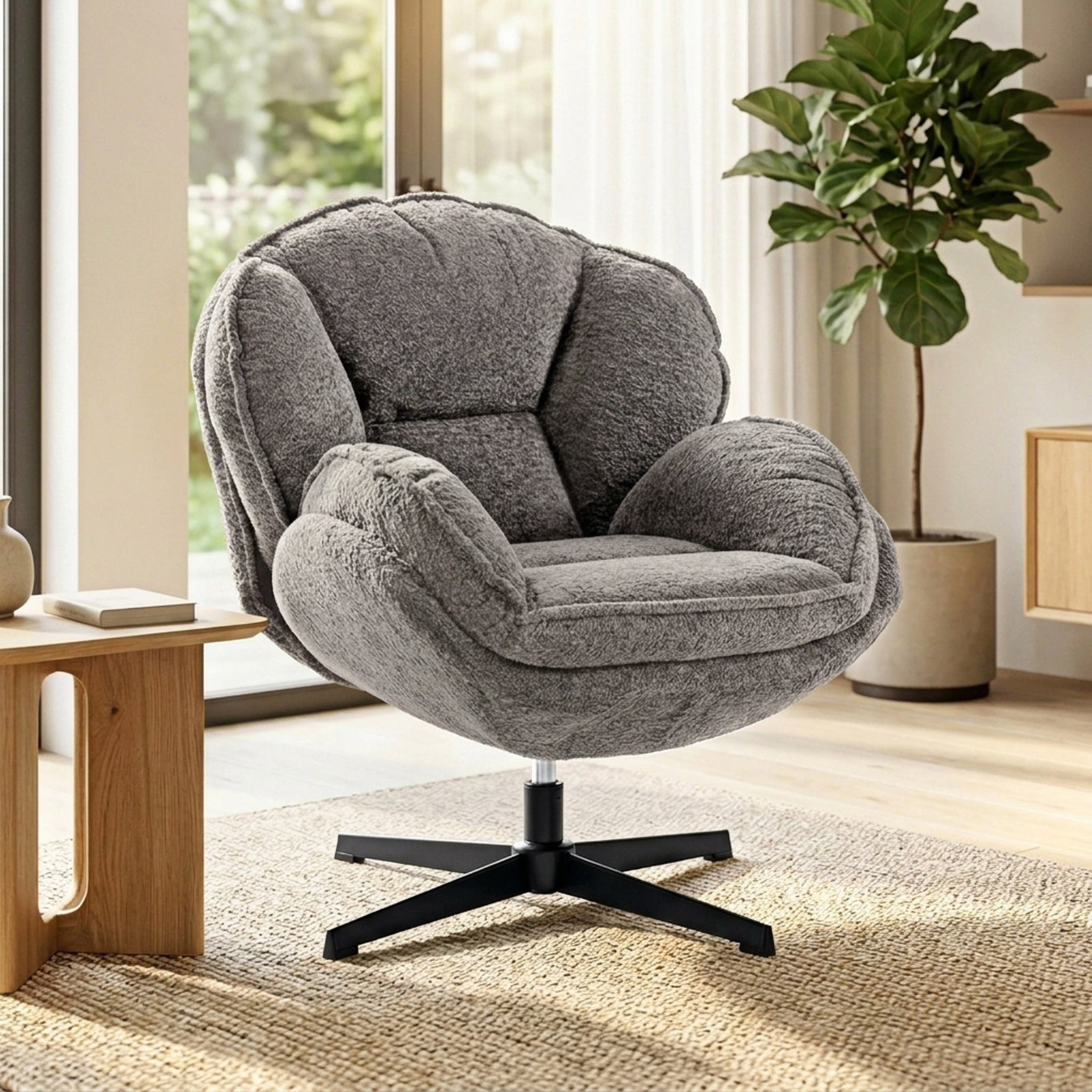 Modern Wingback Accent Chair, Velvet Armchair with Four-Star Base, S-S