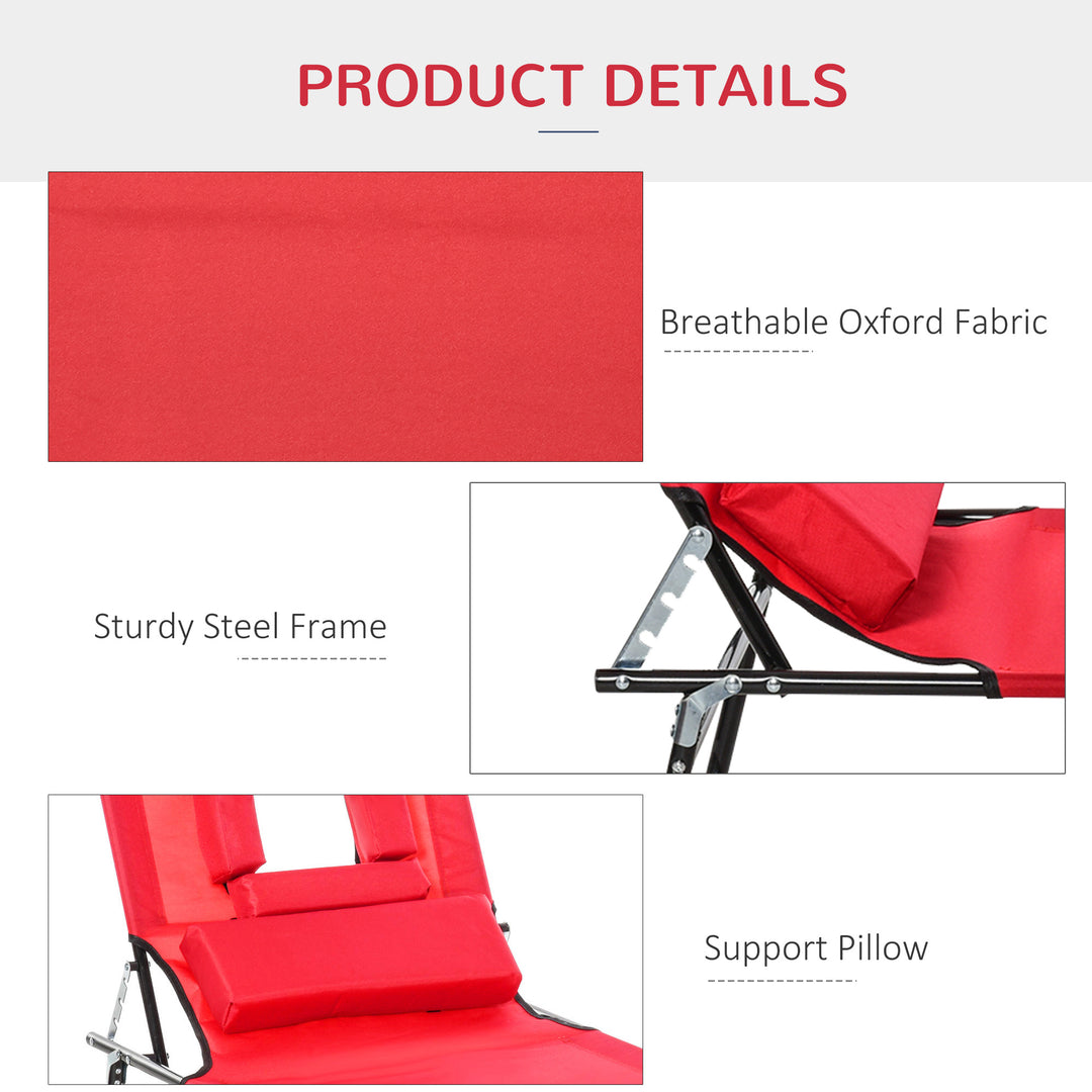 MCL Foldable Outdoor Sun Lounger Adjustable Backrest Reclining Chair with Pillow and Reading Hole Garden Beach, Red