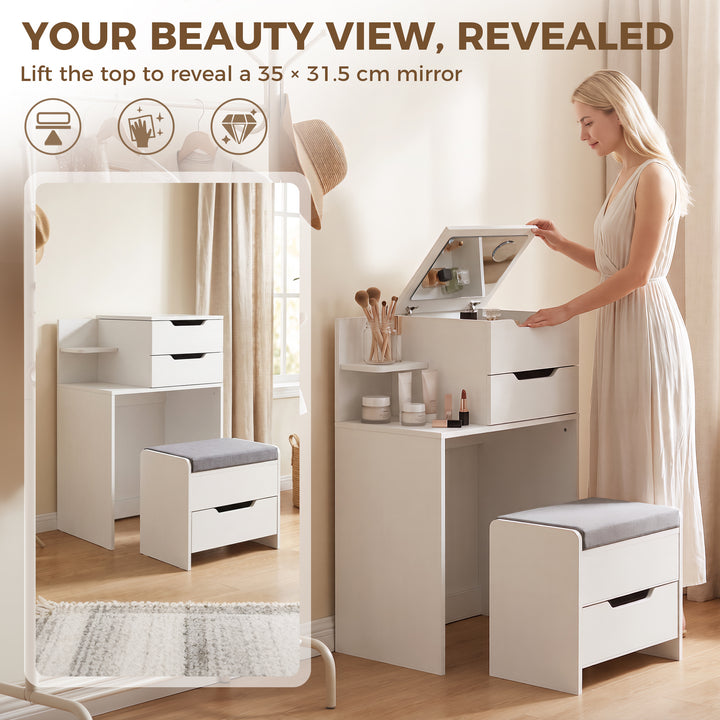 Vanity Desk Flip Top Hidden Mirror Vanity Rolling Stool Open Shelf - view 4