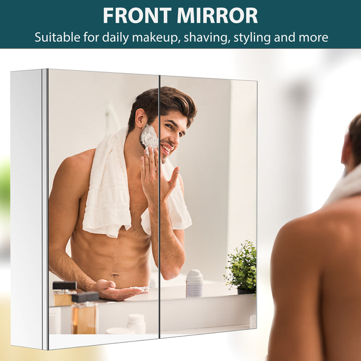 Bathroom Mirror Cabinet, Stainless Steel Wall Mounted Bathroom Storage Cabinet with Double Doors, 60x55cm