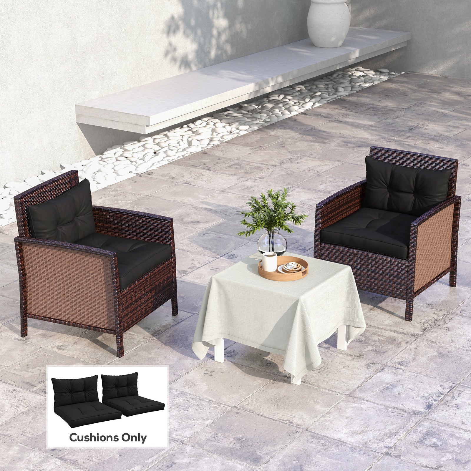 2-Piece Seat Cushions Back Pillows Replacement, Patio Chair Cushions Set for Indoor Outdoor, Black