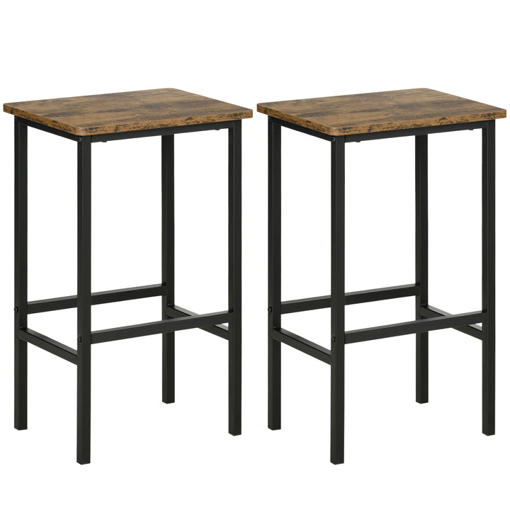 HOMCOM Industrial Bar Chair: Set of 2 Rustic Bar Stools with Footrest, for Dining Area, Home Pub, Counter Bar Stool, Brown | Aosom UK