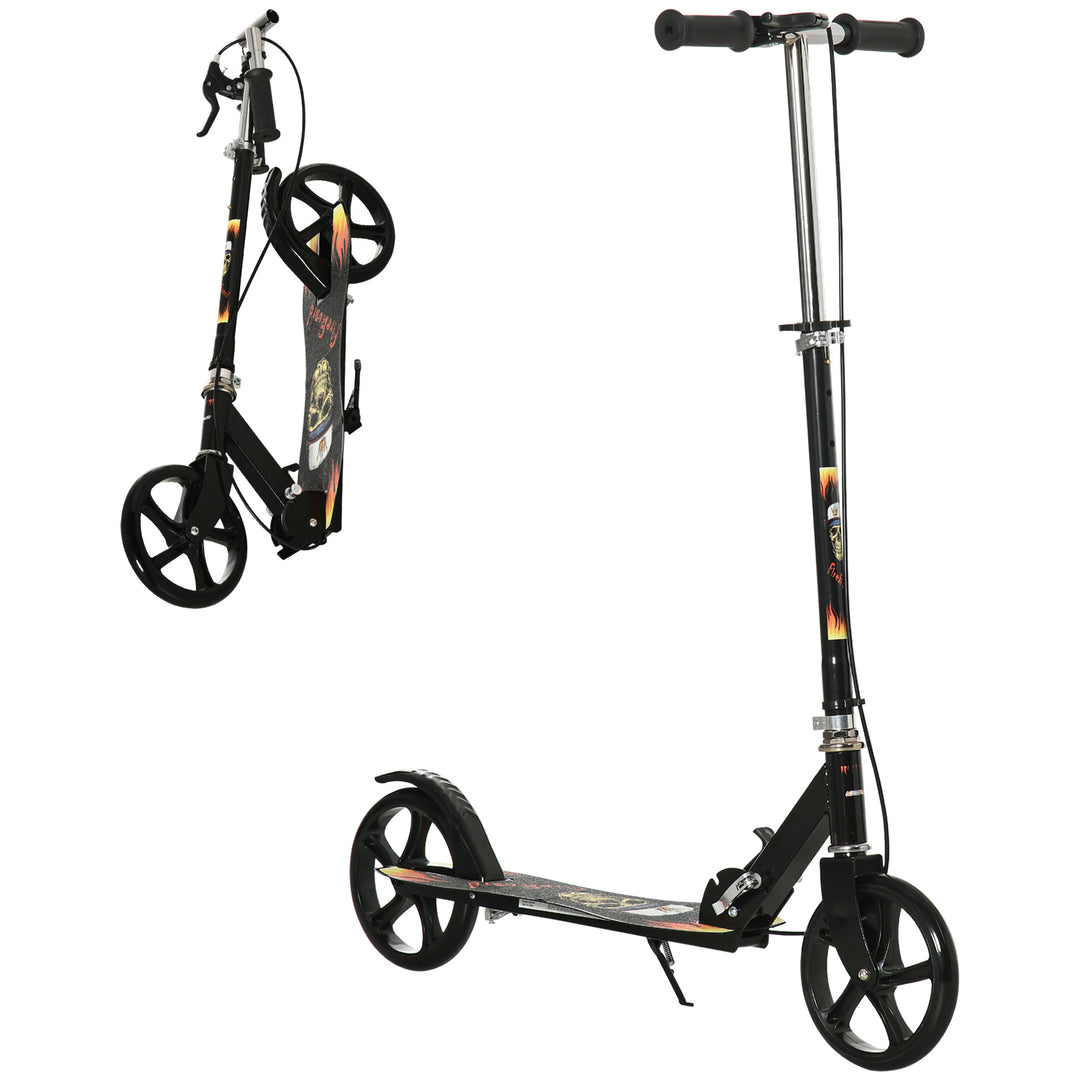 Kids Foldable Kick Scooter w/ Adjustable Height, Break, Big Wheels, for Ages 7-14 Years - Black
