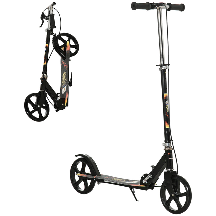 Kids Foldable Kick Scooter w/ Adjustable Height, Break, Big Wheels, for Ages 7-14 Years - Black