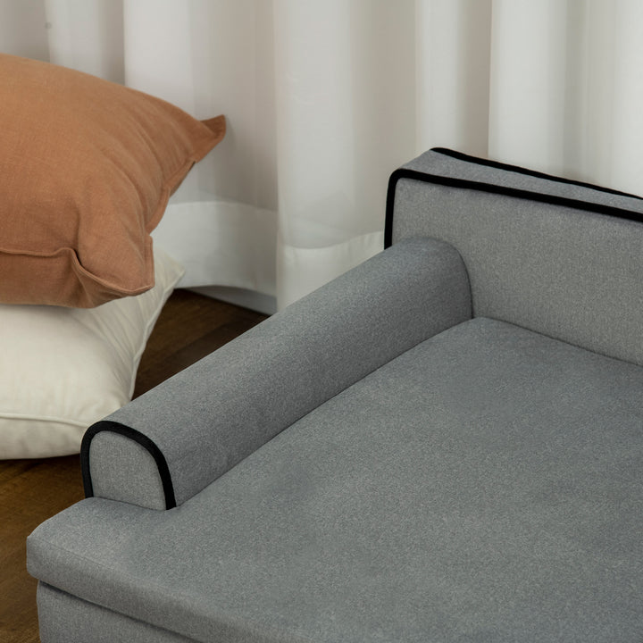 Dog Sofa, with Wooden Legs, Water-Resistant Fabric, for Medium & Large Dogs - Grey