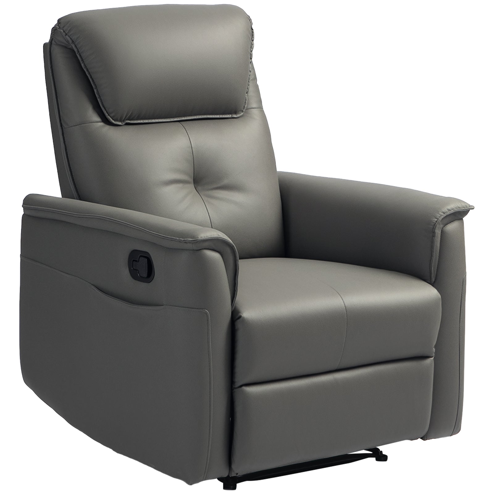 Recliner Armchair with Thick Padded Spring Cushion, Microfibre Manual Reclining Chair with Adjustable Leg Rest, Side Pockets for Living Room, Bedroom, Light Grey