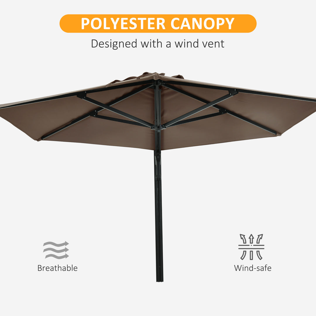 Outsunny Wall Mounted Parasol, Hand to Push Outdoor Patio Umbrella with 180 Degree Rotatable Canopy for Porch, Deck, Garden, 250 cm, Khaki