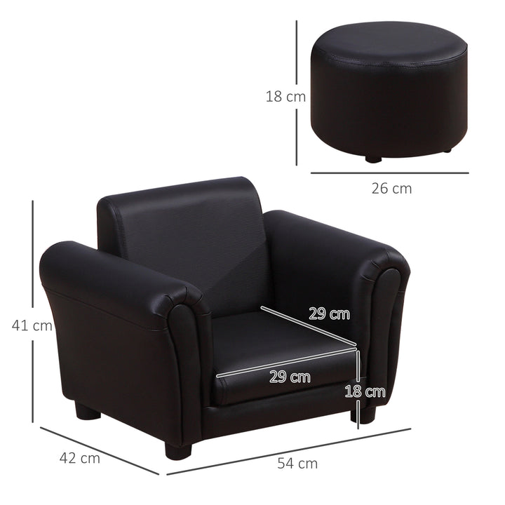 HOMCOM Toddler Chair Single Seater Kids Sofa Set, 54 x 42 x 41cm, Kids Sofa with Stool, Black | Aosom UK