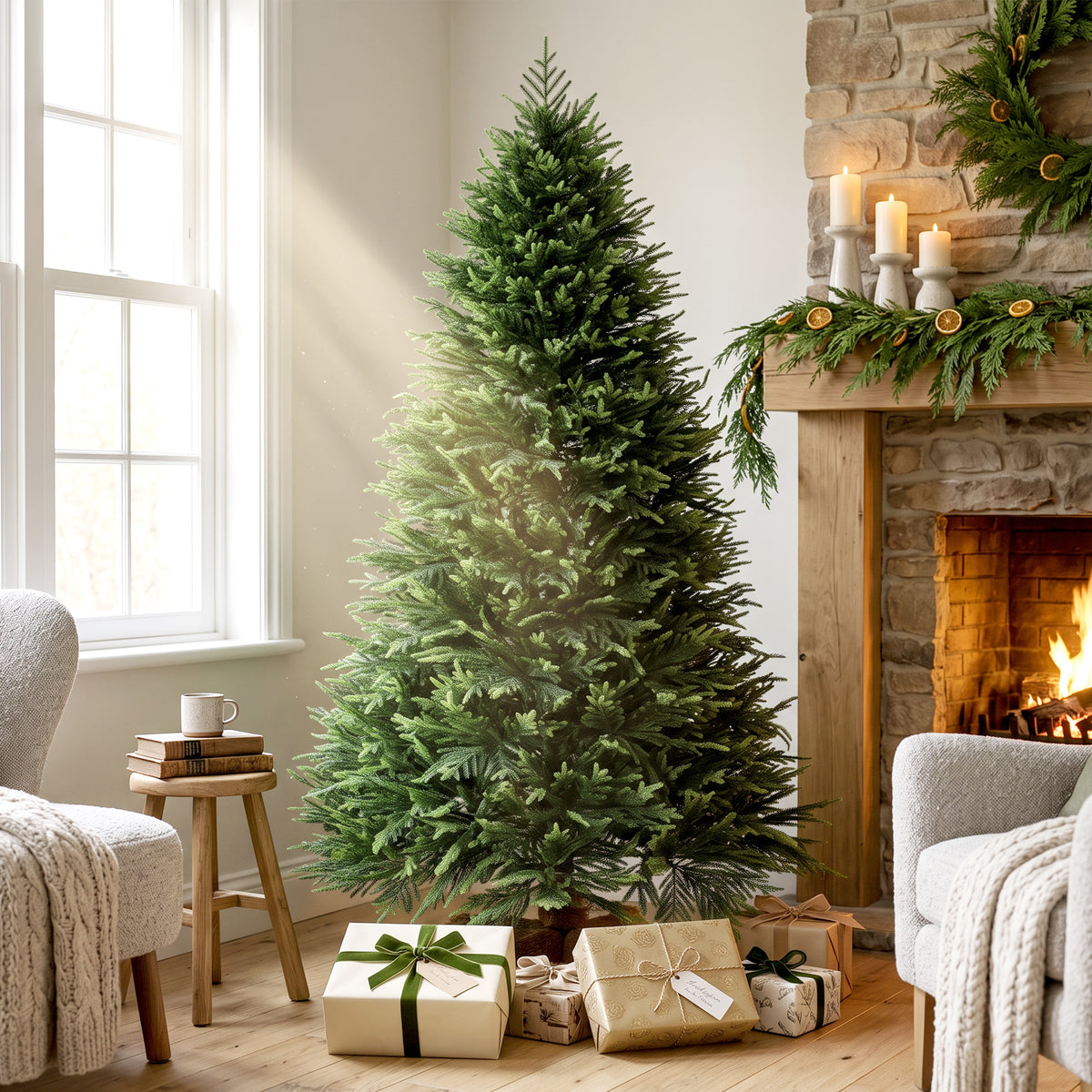 6ft Artificial Christmas Tree, Hinged Xmas Tree with Realistic 751 PE - view 2