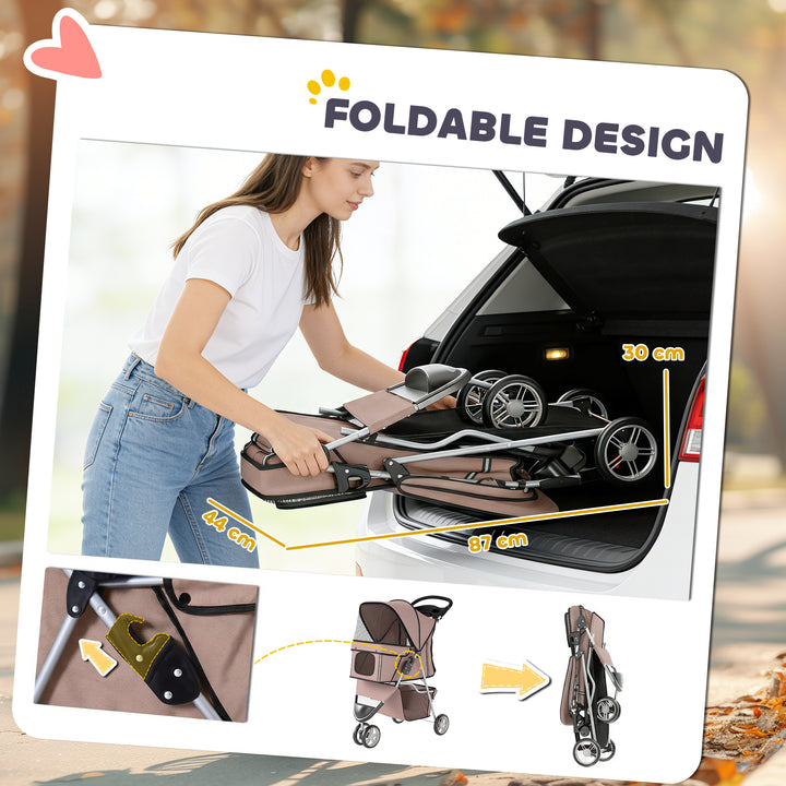 Dog Stroller, 3 Wheels Foldable Pet Stroller with Adjustable Canopy, S