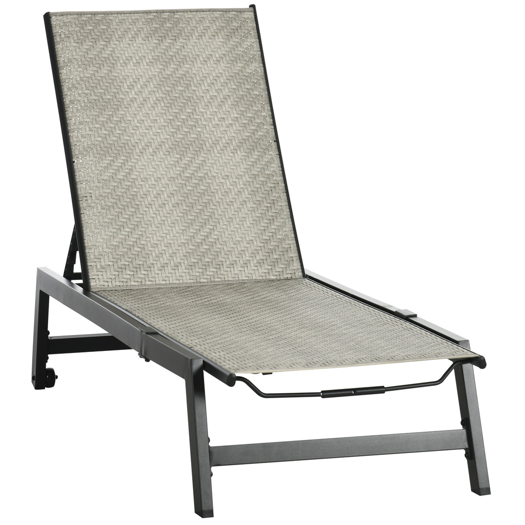 Rattan Sun Lounger, with Five-Position Back - Grey/Black