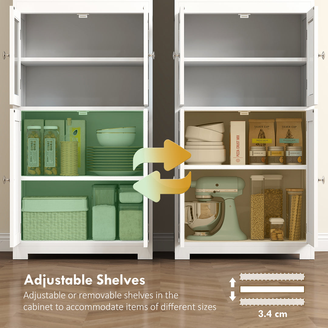 MCL Freestanding Kitchen Cupboard, 4-Door Storage Cabinet with Adjustable Shelf and Glass Doors for Dining Room, Living Room, White