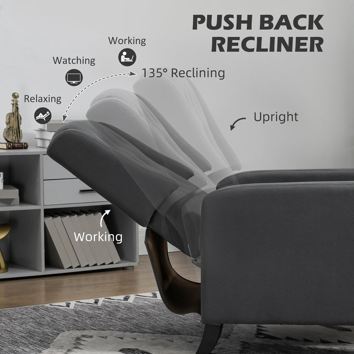 Wingback Recliner Chair for Home Theater, Button Tufted Microfibre Cloth Reclining Armchair with Leg Rest, Deep Grey