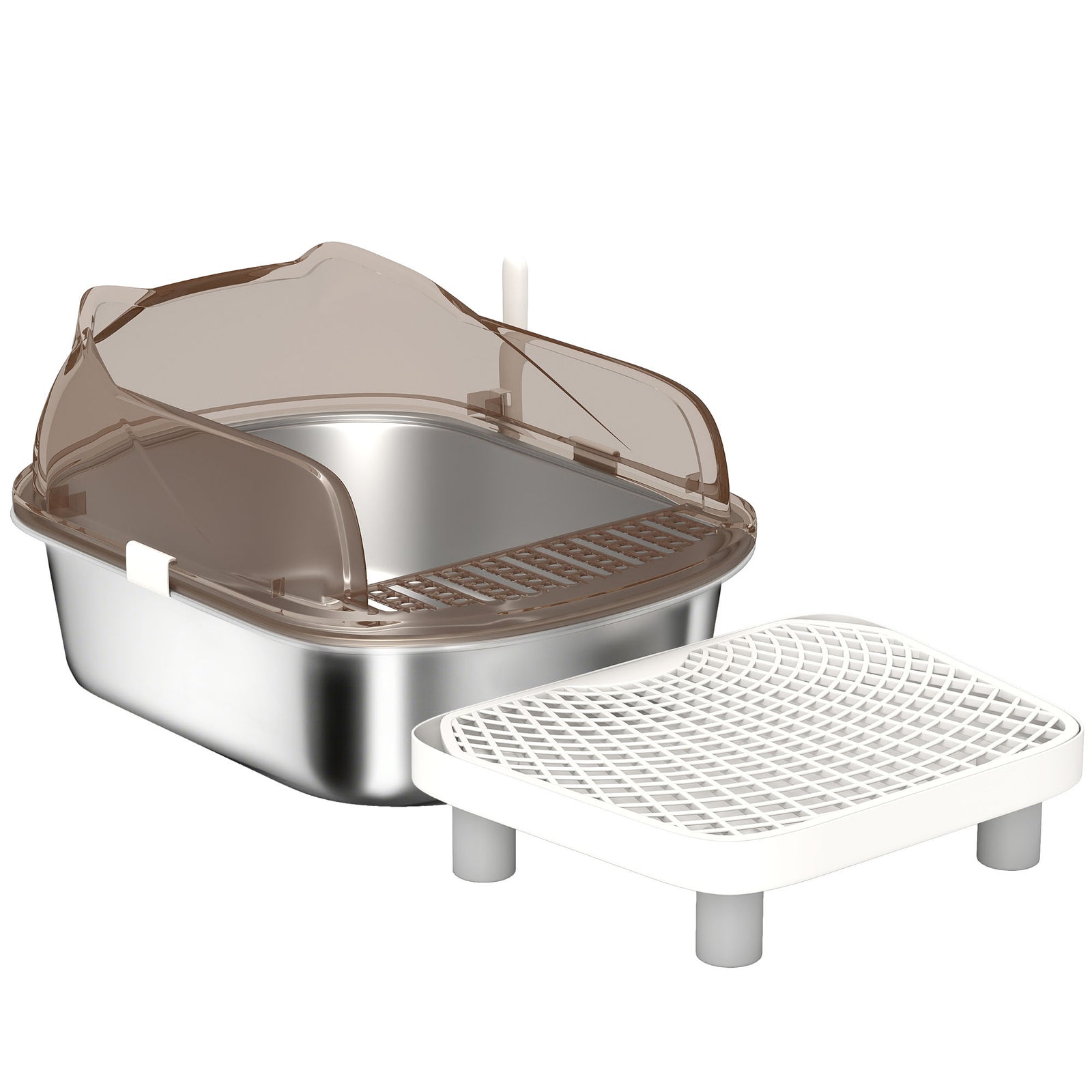 Stainless Steel Litter Box with Lid, High Wall Sided Enclosure, Pedal, Scoop, Non-Sticky, Anti-Leakage, Easy Cleaning