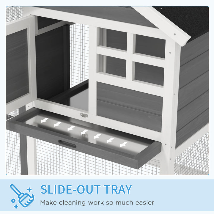Rabbit Hutch Outdoor Wooden Guinea Pig Hutch Rabbit Run Bunny Cage Small Animal House Pull-Out Tray, Grey, 122 x 62.6 x 92 cm