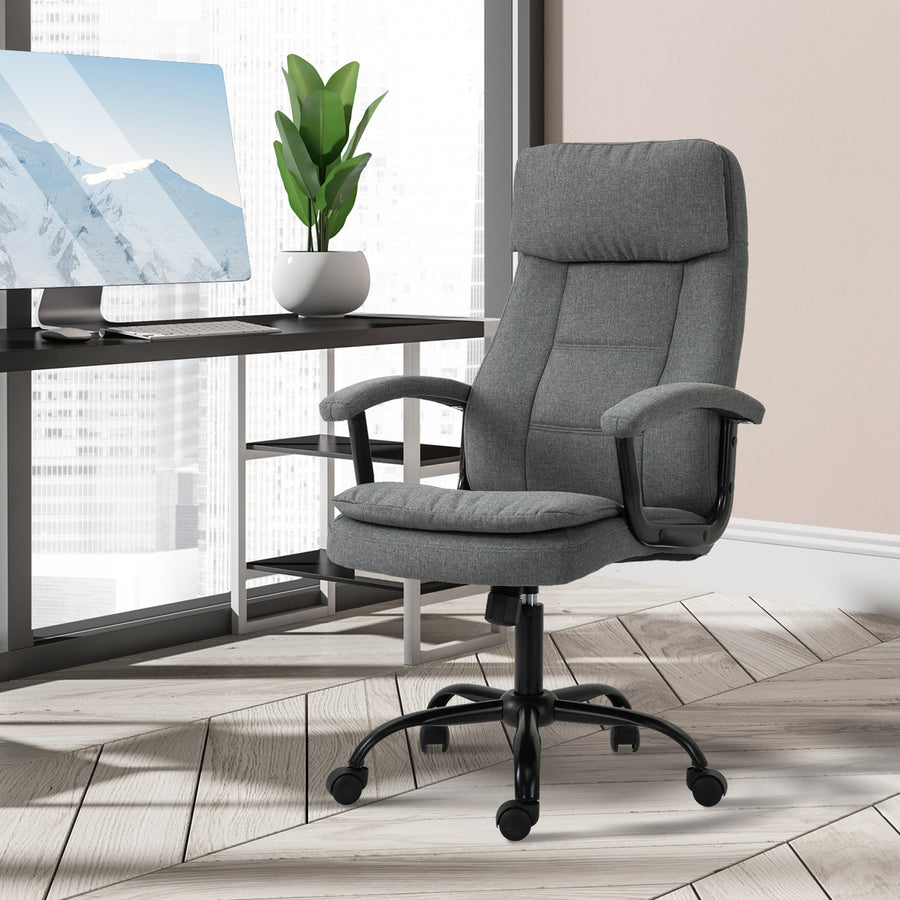 Office Chair, Linen Fabric Desk Chair with 2 Point Massage in Lumbar, Adjustable Height, Rolling Wheels, Grey