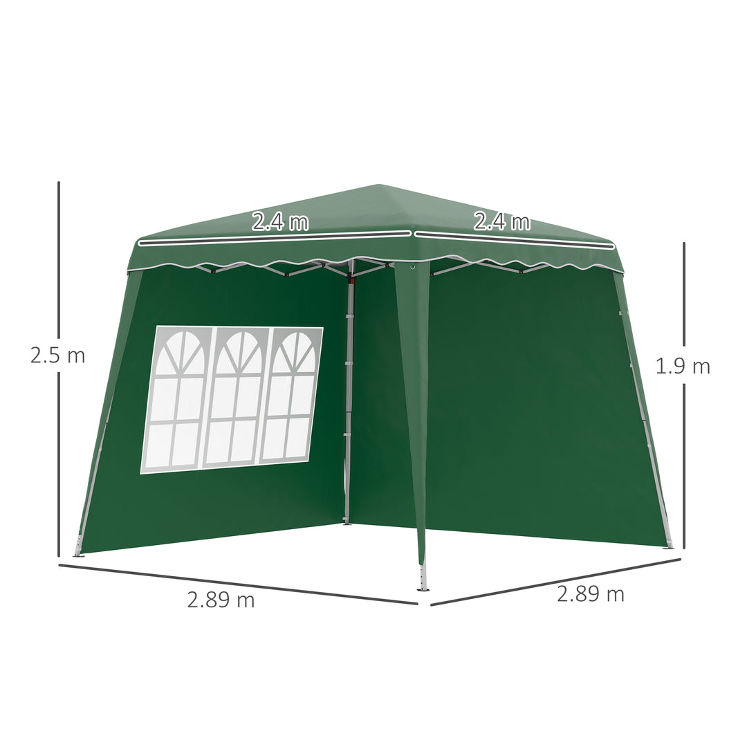 Outsunny Pop Up Gazebo with 2 Sides, Slant Legs and Carry Bag, Height Adjustable UV50+ Party Tent Event Shelter for Garden, Patio, Green
