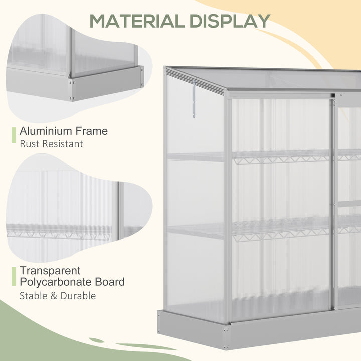 3 Tier Greenhouse Garden Outdoor Cold Frame Plant Flower Growth Transparent Polycarbonate Board Openable Roof Sliding Door w/ Foundation 131L x 58W x 140H cm