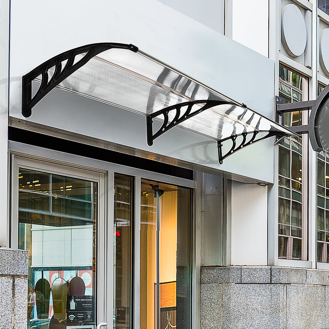 MCL Front Door Canopy Outdoor Awning Aluminium Rigid Plastic Polycarbonate Rain Shelter UV Water Rain Resistant 75 x 195 cm White