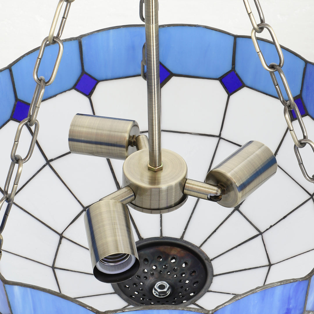 MCL Tiffany Style Ceiling Light, Vintage Chandelier with 3 E27 Sockets, Semi Flush Mount for Living Room, Bulbs Not Included