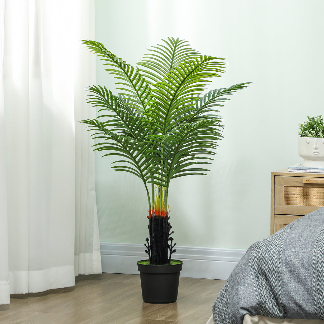 120cm Artificial Areca Palm Tree with 9 PE Leaves, Decorative Artificial Plant with Plastic Pot and Flocked Soil, Fake Plant for Home Office Decor, Green