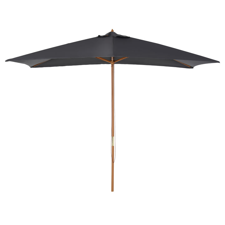 Outsunny Waterproof Wooden Garden Parasol: 2x3m Outdoor Sun Canopy, UV Protection, Dark Grey | Aosom UK