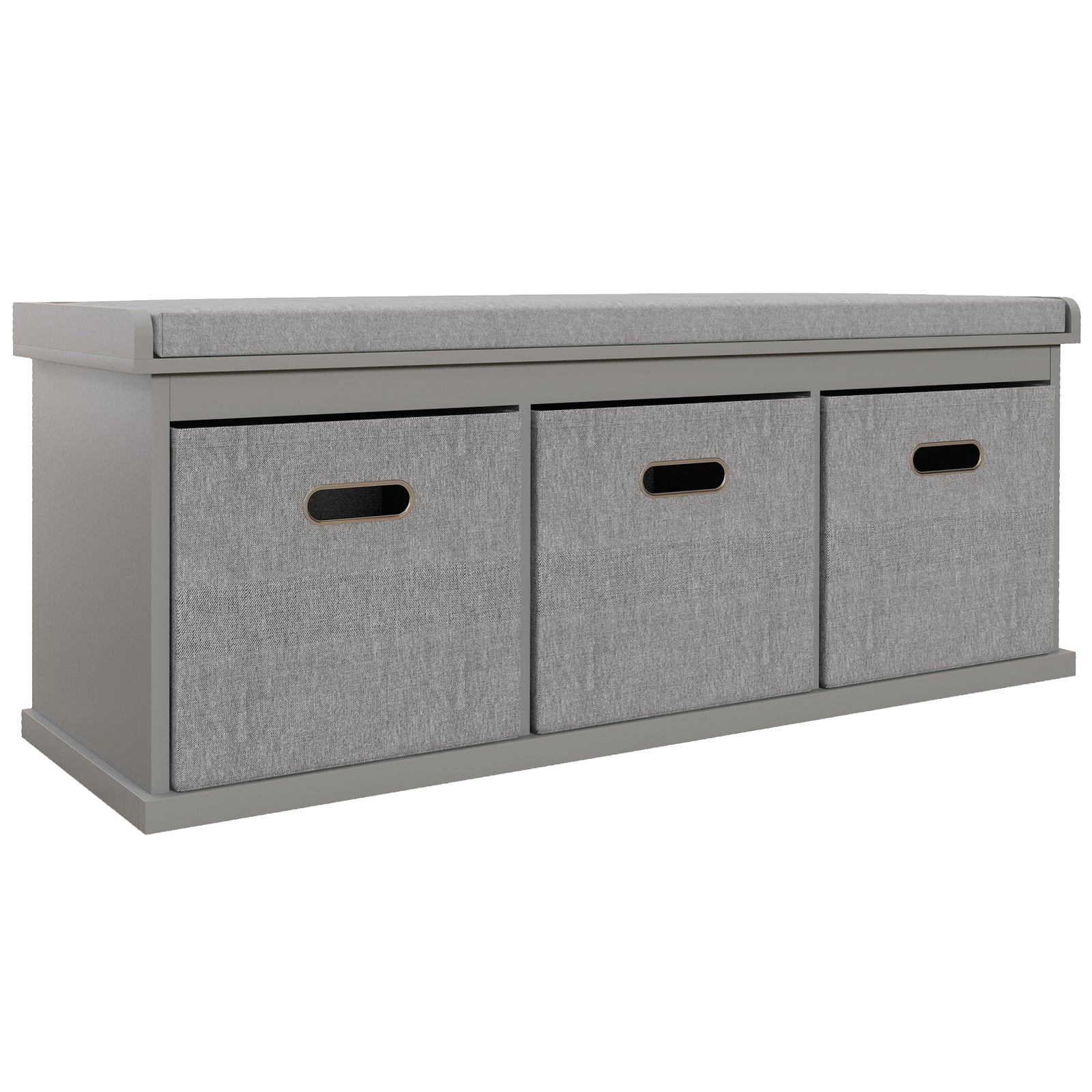Three-Drawer Shoe Storage Bench, with Padded Top Seat - Grey