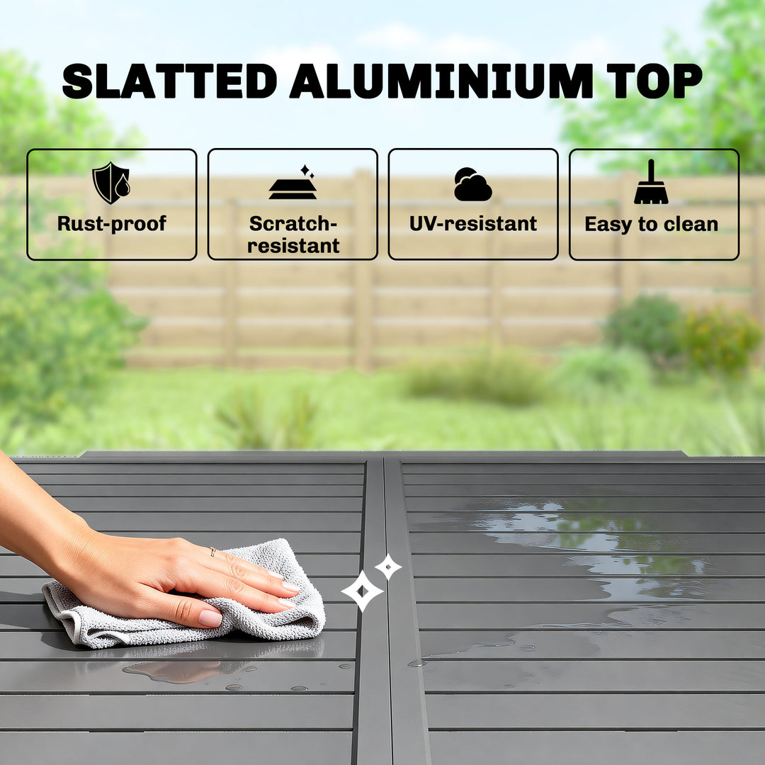 Extending Garden Table for 4-8 People, Aluminium Outdoor Dining Table 