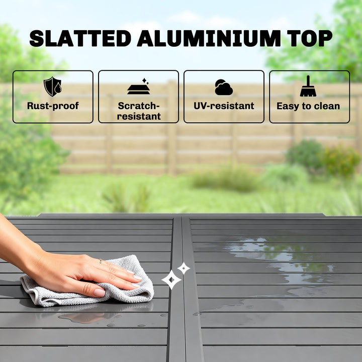 Extending Garden Table for 4-8 People, Aluminium Outdoor Dining Table 