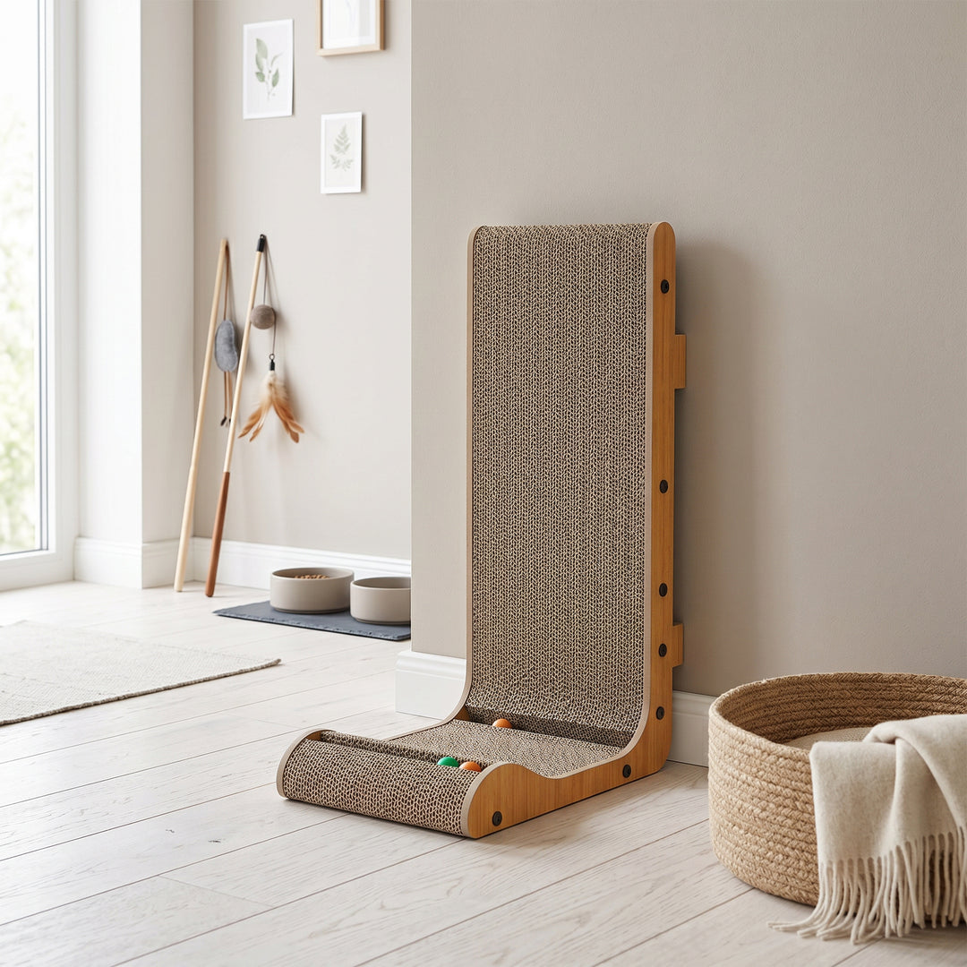 Cat Scratching Board Wall Mounted Cat Scratcher Corrugated 3 Toy Balls