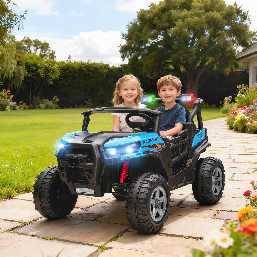 MCL 24V Electric Ride on Car, 2-Seater Electric Car for Kids with Remote, Bluetooth, Soft Start, Suspension Spring, Blue