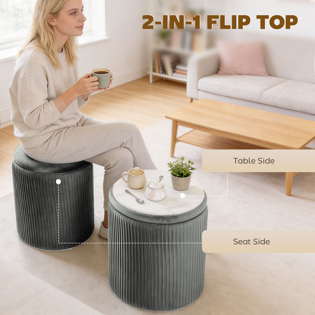 Storage Ottoman Modern Velvet Round Foot Stool for Living Room Bedroom