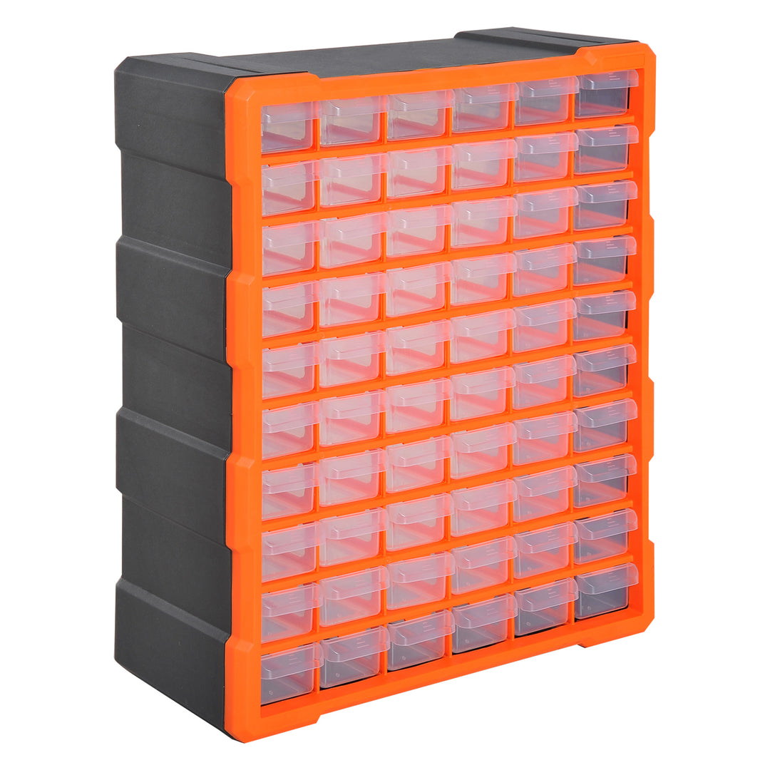 MCL 60 Drawers Parts Organiser Wall Mount Storage Cabinet Garage Small Nuts Bolts Tools Clear Orange