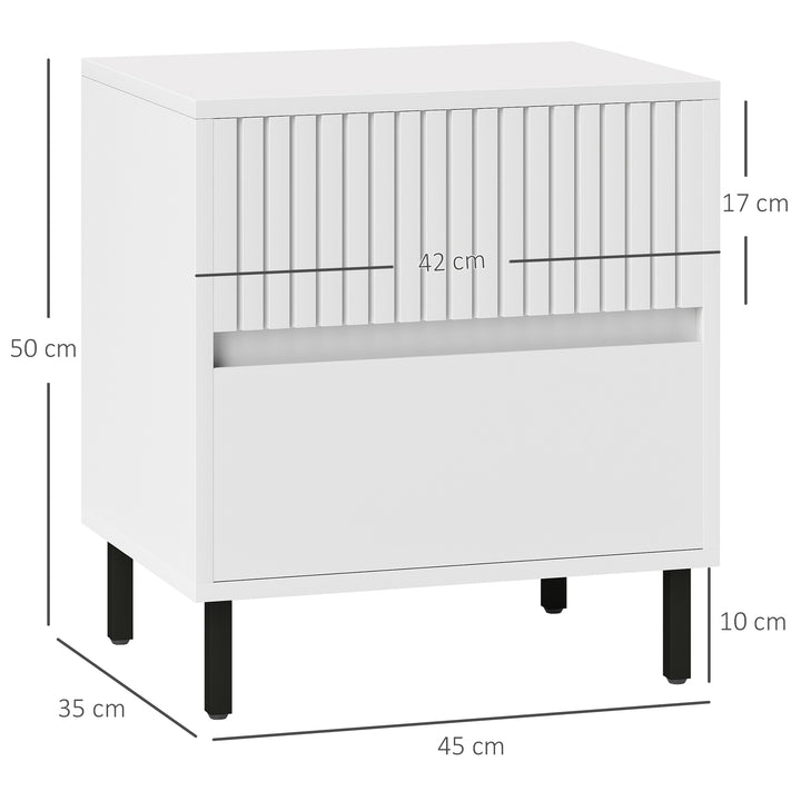 Simple Line Indented Two-Drawer Bedside Table Set of 2 - White