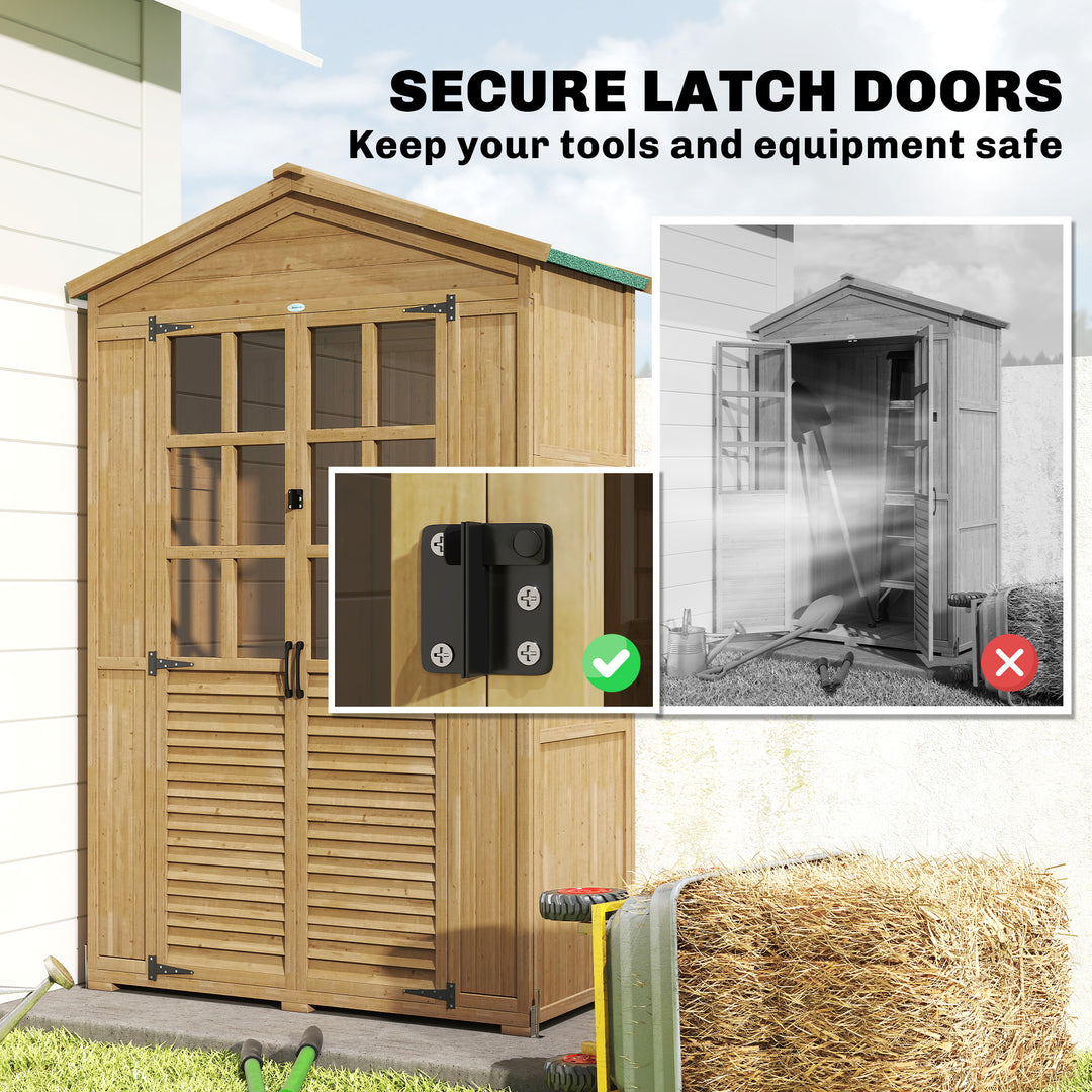 Outdoor Wooden Storage Cabinet, Garden Tool Shed with Acrylic Windows 