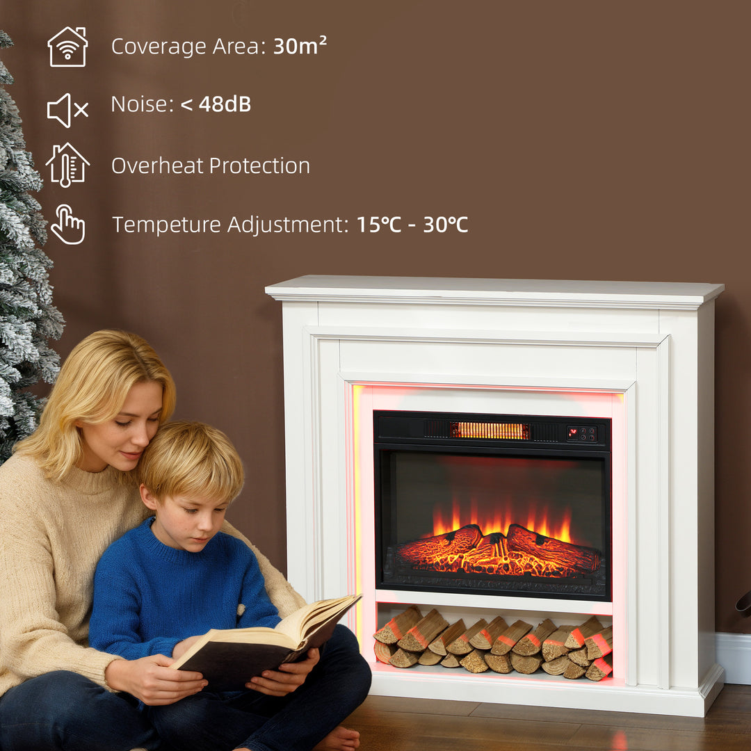 MCL Electric Fireplace with Surround, LED Lights, 38" 1800W Inset Electric Fire and Mantel Reach up to 30 m² with Realistic Flame Effect & 3 Brightness, Remote & Timer for Living Room, White